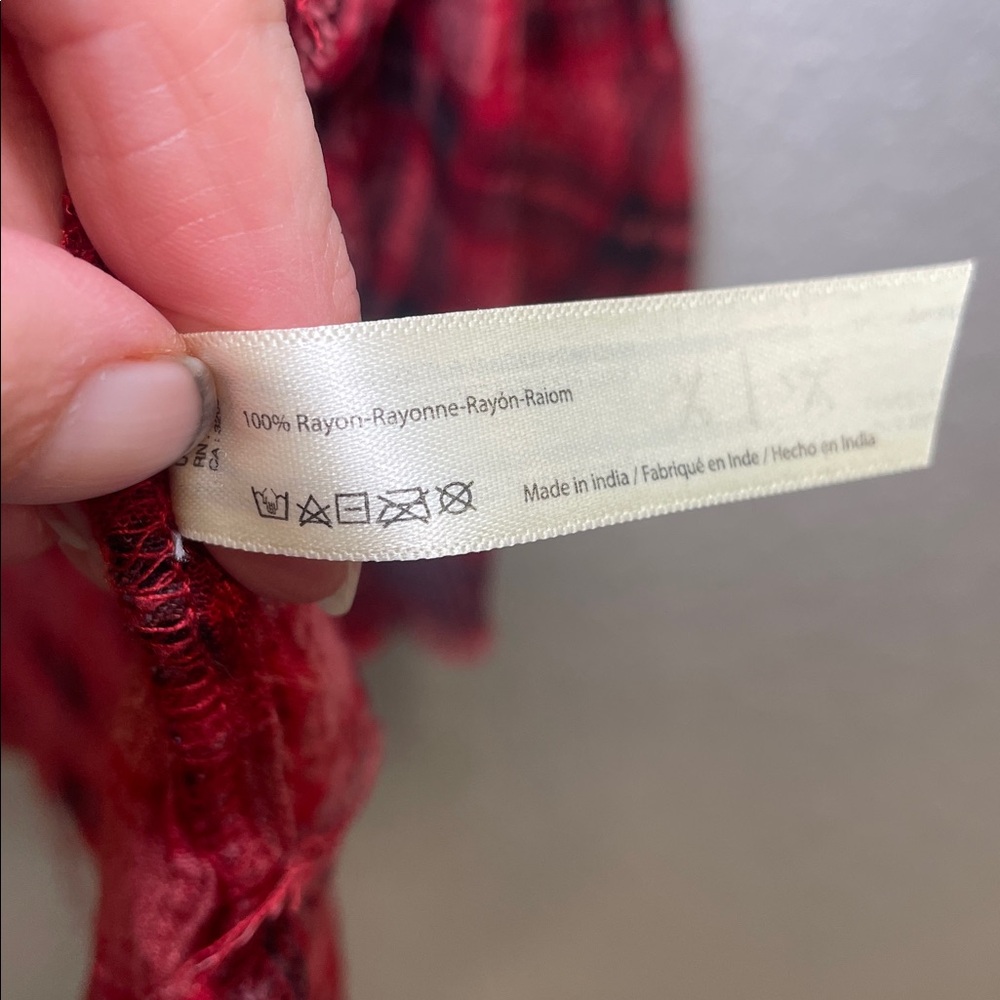 Free People One Lightweight Red Plaid Button-Up Shirt Size M/L - Picture 8 of 9